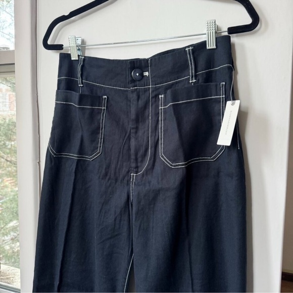 NWT Anthropologie The Colette Full-Length Wide-Leg Linen Pants Navy Stitch 28 - Picture 8 of 11